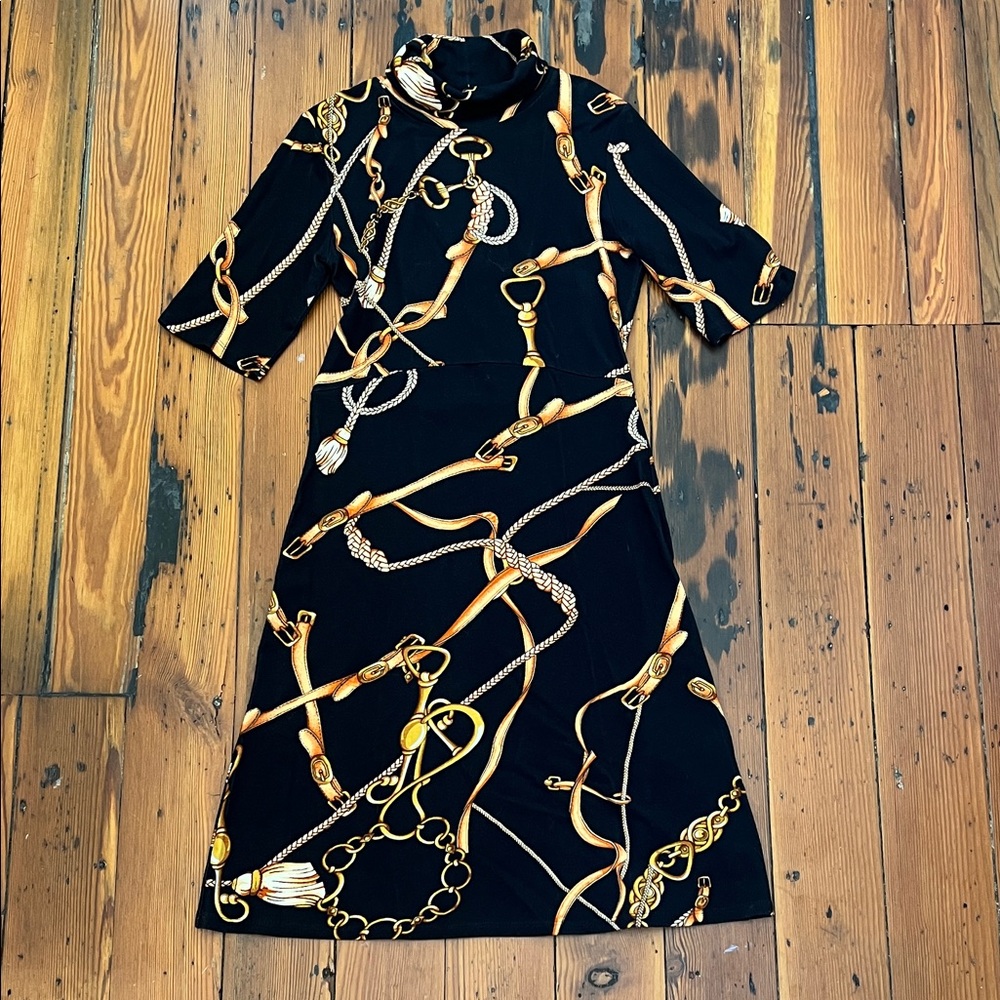 Equestrian Inspired Black Knit Turtleneck Dress